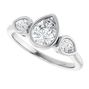 14k White Gold 1 3/4 CTW Pear-Shaped Diamond Three-Stone Ring with Bezel Settings