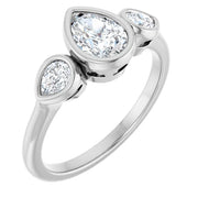 14k White Gold 1 3/4 CTW Pear-Shaped Diamond Three-Stone Ring with Bezel Settings