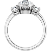 14k White Gold 1 5/8 CTW Pear and Emerald-Cut Diamond Three-Stone Ring with Bezel Setting