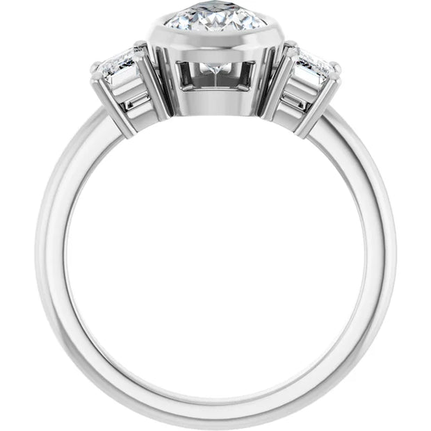 14k White Gold 1 5/8 CTW Pear and Emerald-Cut Diamond Three-Stone Ring with Bezel Setting