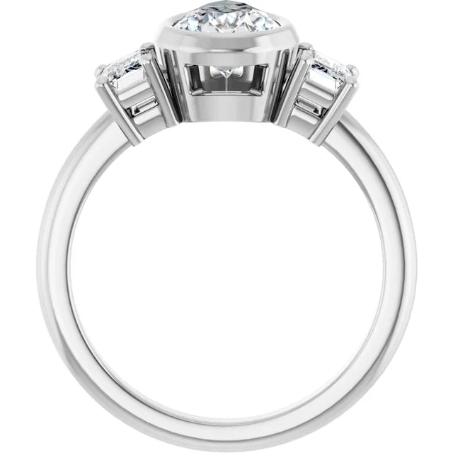 14k White Gold 1 5/8 CTW Pear and Emerald-Cut Diamond Three-Stone Ring with Bezel Setting