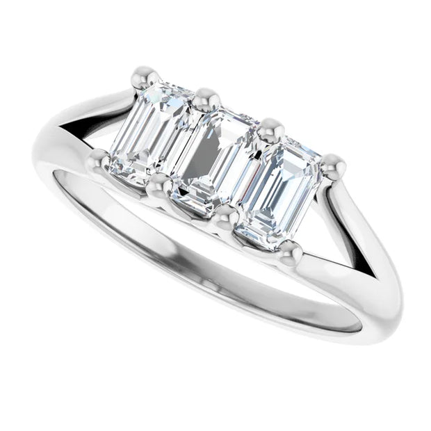 14k White Gold 1 CTW Emerald-Cut Three-Stone Diamond Ring