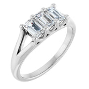14k White Gold 1 CTW Emerald-Cut Three-Stone Diamond Ring