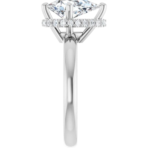 14k White Gold 1 CTW Pear-Shaped Diamond Halo Ring with 4-Prong Setting