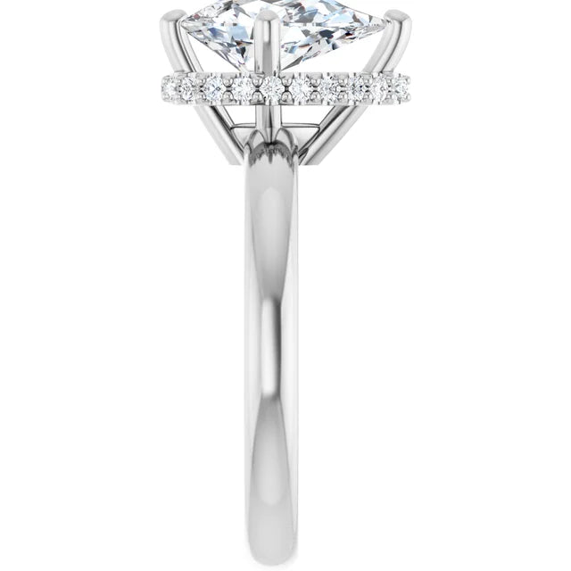 14k White Gold 1 CTW Pear-Shaped Diamond Halo Ring with 4-Prong Setting
