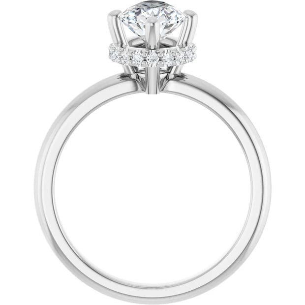 14k White Gold 1 CTW Pear-Shaped Diamond Halo Ring with 4-Prong Setting