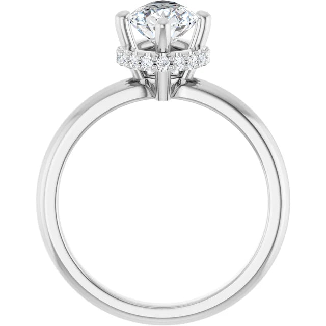 14k White Gold 1 CTW Pear-Shaped Diamond Halo Ring with 4-Prong Setting