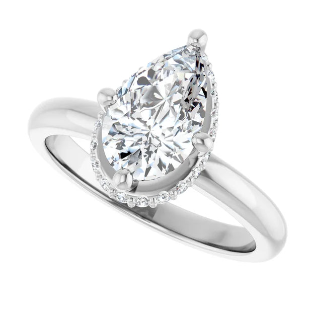 14k White Gold 1 CTW Pear-Shaped Diamond Halo Ring with 4-Prong Setting