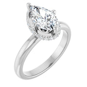 14k White Gold 1 CTW Pear-Shaped Diamond Halo Ring with 4-Prong Setting