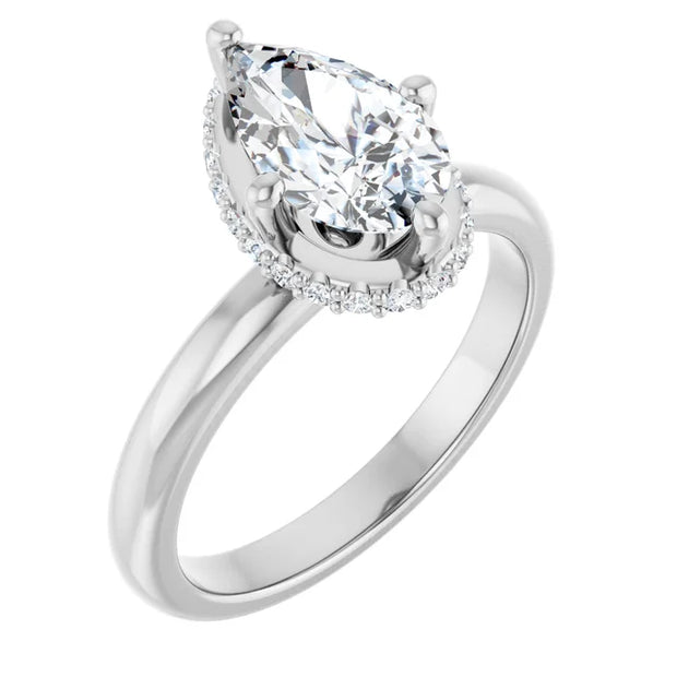 14k White Gold 1 CTW Pear-Shaped Diamond Halo Ring with 4-Prong Setting