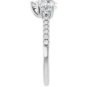 14k White Gold 1 CTW Pear-Shaped Diamond Three-Stone Ring with Pavé Band