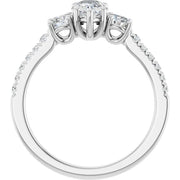 14k White Gold 1 CTW Pear-Shaped Diamond Three-Stone Ring with Pavé Band