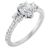 14k White Gold 1 CTW Pear-Shaped Diamond Three-Stone Ring with Pavé Band