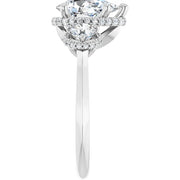 14k White Gold 1 CTW Pear and Round Diamond Three-Stone Halo Ring