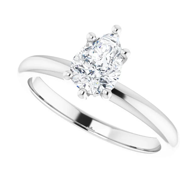 14k White Gold 1/2 CTW Pear-Shaped Diamond Solitaire Ring with 6-Prong Setting