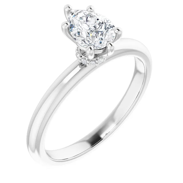 14k White Gold 1/2 CTW Pear-Shaped Diamond Solitaire Ring with 6-Prong Setting