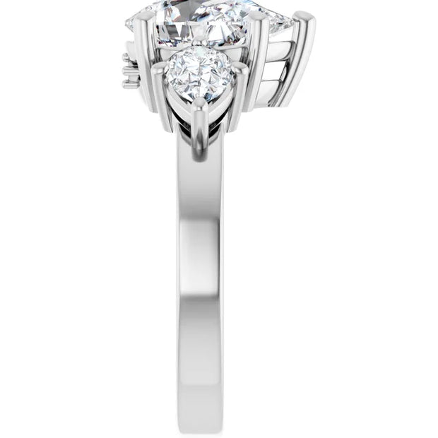 14k White Gold 1/2 CTW Pear-Shaped Diamond Three-Stone Ring with Tapered Band