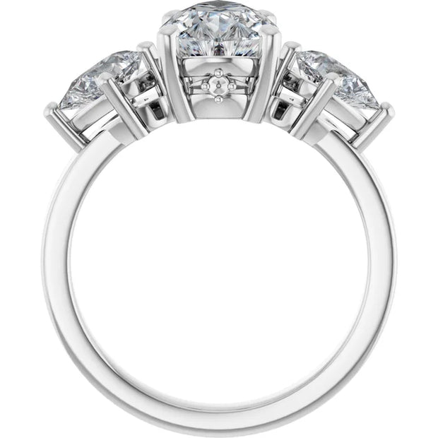 14k White Gold 1/2 CTW Pear-Shaped Diamond Three-Stone Ring with Tapered Band