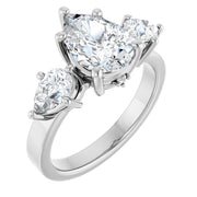 14k White Gold 2 CTW Pear-Shaped Diamond Three-Stone Ring with Bezel Accents
