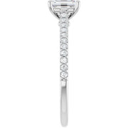 14k White Gold 1/5 CT Emerald-Cut Engagement Ring with Pavé Diamond Band