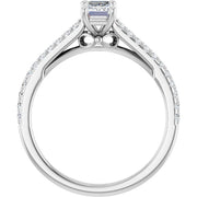 14k White Gold 1/5 CT Emerald-Cut Engagement Ring with Pavé Diamond Band