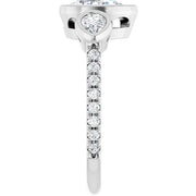 14k White Gold 2 1/8 CTW Pear-Shaped Diamond Three-Stone Ring with Pavé Band