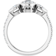 14k White Gold 2 1/8 CTW Pear-Shaped Diamond Three-Stone Ring with Pavé Band