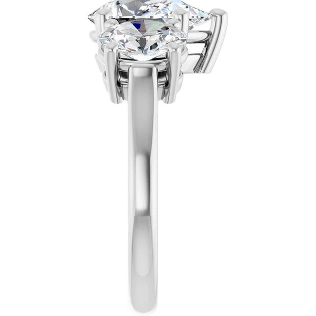 14k White Gold 3/4 CTW Pear and Oval Diamond Three-Stone Ring