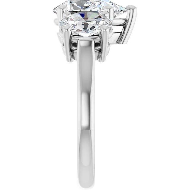 14k White Gold 3/4 CTW Pear and Oval Diamond Three-Stone Ring