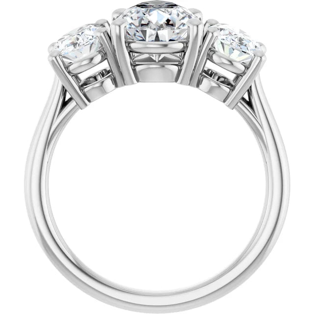 14k White Gold 3/4 CTW Pear and Oval Diamond Three-Stone Ring