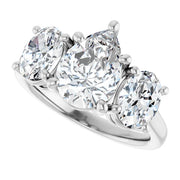 14k White Gold 3/4 CTW Pear and Oval Diamond Three-Stone Ring