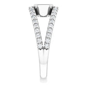 14k White Gold 5/8 CT Emerald-Cut Diamond Bezel Ring with Double Pavé Bands