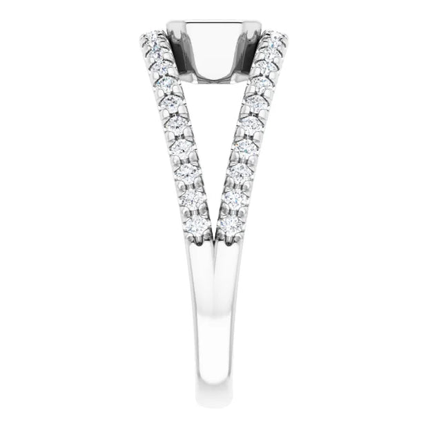 14k White Gold 5/8 CT Emerald-Cut Diamond Bezel Ring with Double Pavé Bands