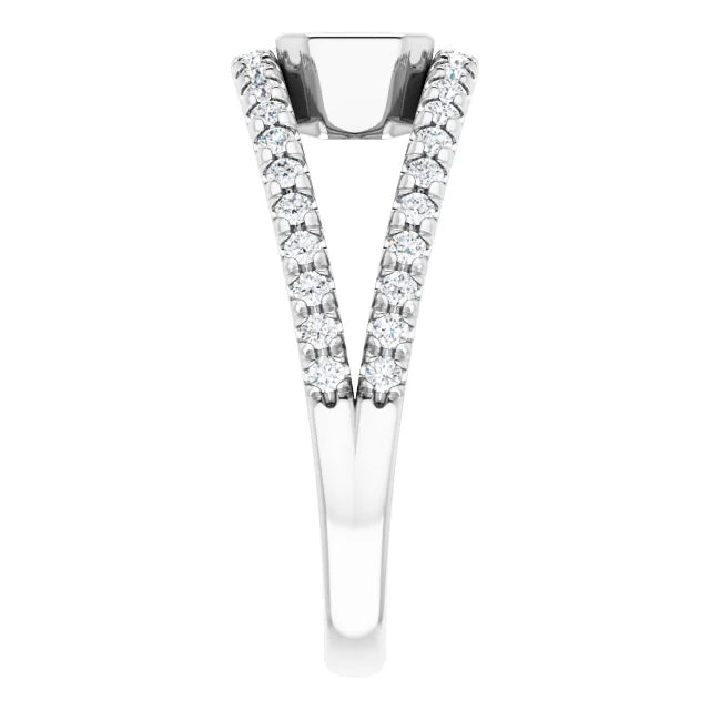 14k White Gold 5/8 CT Emerald-Cut Diamond Bezel Ring with Double Pavé Bands