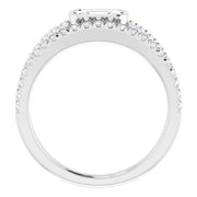 14k White Gold 5/8 CT Emerald-Cut Diamond Bezel Ring with Double Pavé Bands