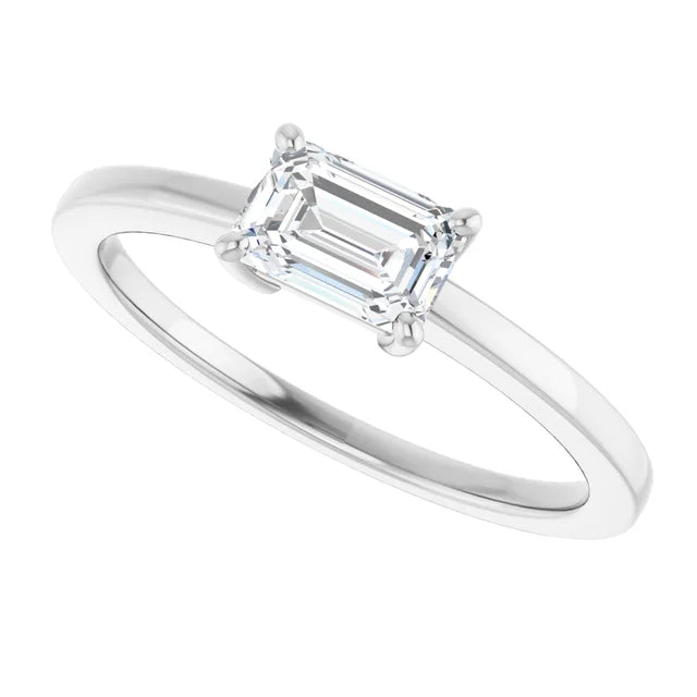 14k White Gold 5/8 CT Emerald-Cut Diamond Solitaire Ring