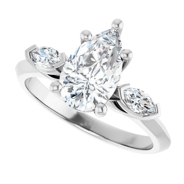 14k White Gold 5/8 CTW Pear-Shaped and Marquise Diamond Three-Stone Ring