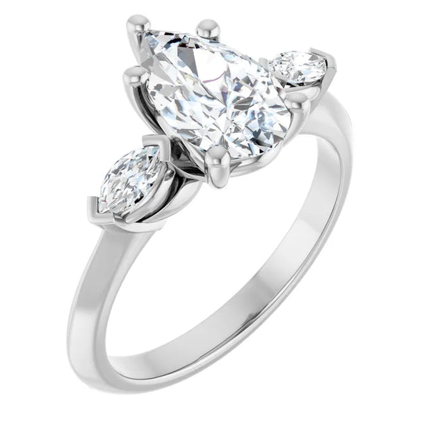 14k White Gold 5/8 CTW Pear-Shaped and Marquise Diamond Three-Stone Ring