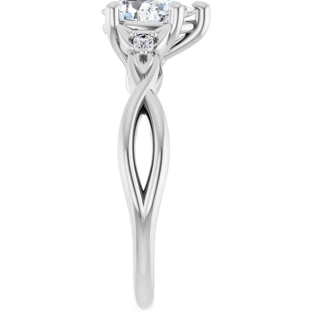 14k White Gold 9/10 CT Pear-Shaped Diamond Ring with Twisted Shank and Accent Diamonds