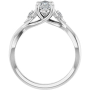 14k White Gold 9/10 CT Pear-Shaped Diamond Ring with Twisted Shank and Accent Diamonds