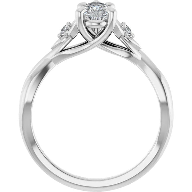14k White Gold 9/10 CT Pear-Shaped Diamond Ring with Twisted Shank and Accent Diamonds