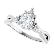 14k White Gold 9/10 CT Pear-Shaped Diamond Ring with Twisted Shank and Accent Diamonds