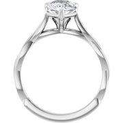 14k White Gold 9/10 CT Pear-Shaped Diamond Solitaire Ring with Twisted Band