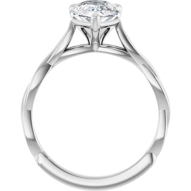 14k White Gold 9/10 CT Pear-Shaped Diamond Solitaire Ring with Twisted Band