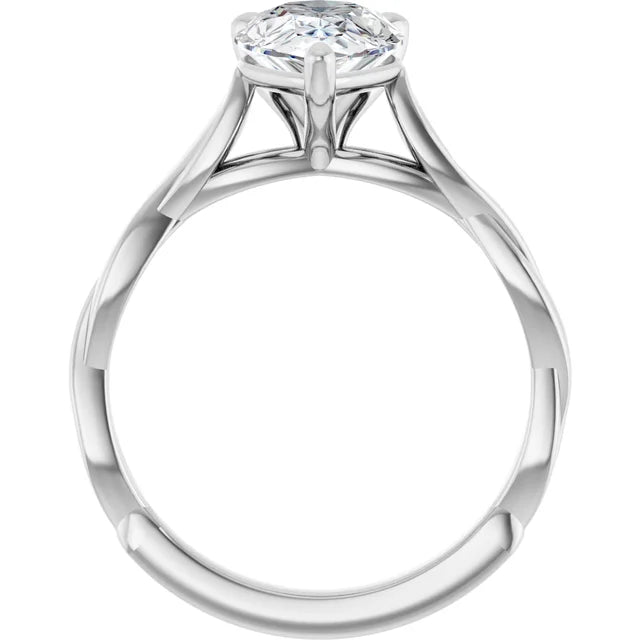 14k White Gold 9/10 CT Pear-Shaped Diamond Solitaire Ring with Twisted Band