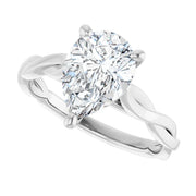 14k White Gold 9/10 CT Pear-Shaped Diamond Solitaire Ring with Twisted Band
