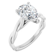 14k White Gold 9/10 CT Pear-Shaped Diamond Solitaire Ring with Twisted Band