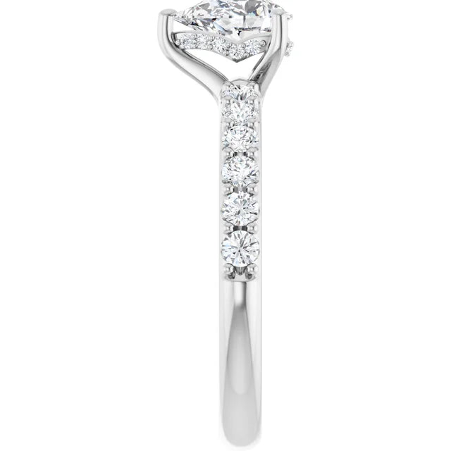 14k White Gold 9/10 CTW Pear-Shaped Diamond Engagement Ring with Accents