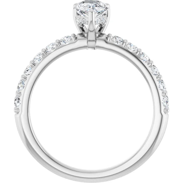 14k White Gold 9/10 CTW Pear-Shaped Diamond Engagement Ring with Accents