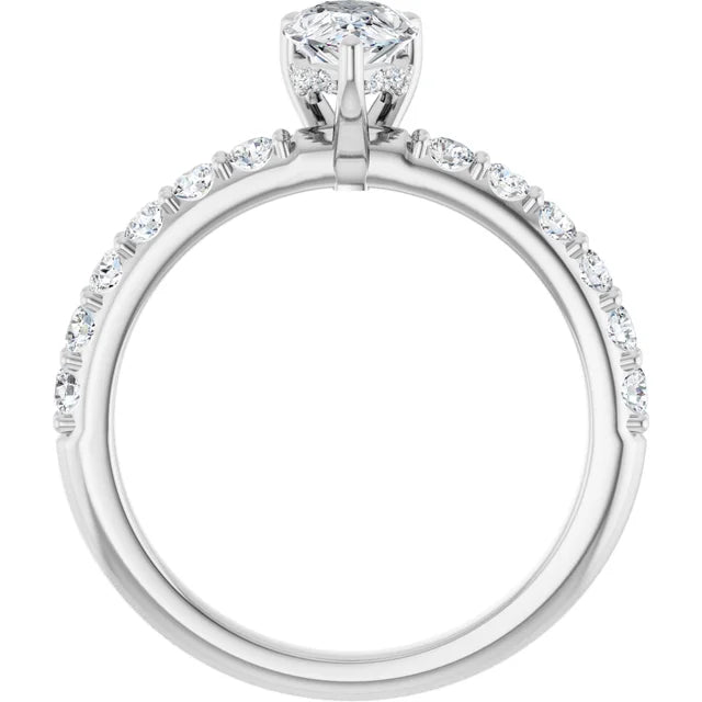 14k White Gold 9/10 CTW Pear-Shaped Diamond Engagement Ring with Accents